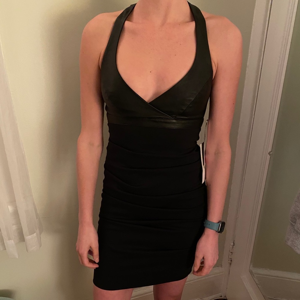 Nicole Miller Black Dress Leather Size 2